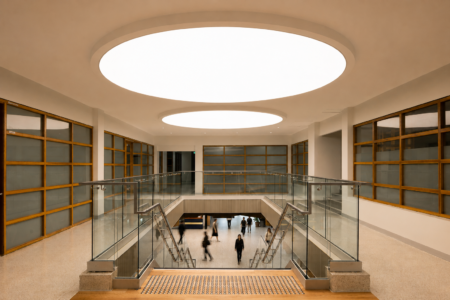 Newmat Circular Light boxes recessed into the ceiling at Cremorne Town Centre